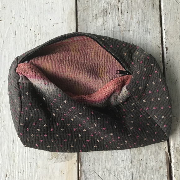 NEW free people vintage KANTHA cosmetic BAG pouch brown - Picture 5 of 5